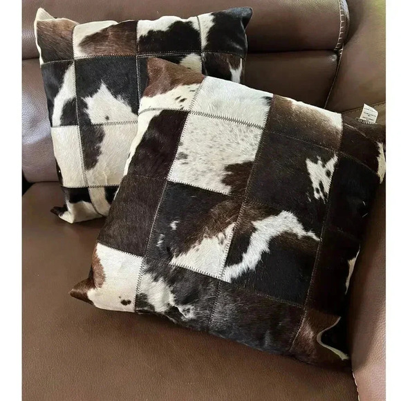 Genuine 100% Cowhide Pillows, 18x18 Patchwork, Two (2) - Picture 1 of 10